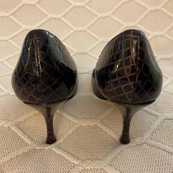 Enzo Angiolini Brown Patent Leather Pumps Heels Croc Classic Sexy Formal Work - Picture 6 of 7